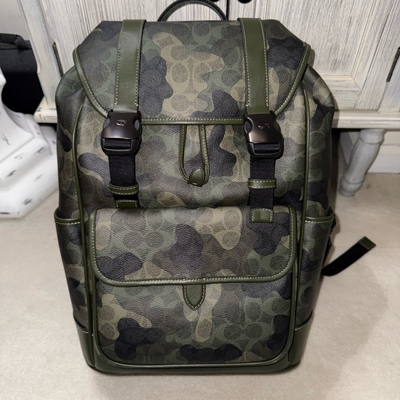 Coach-League Flap Backpack In Signature Camo Print - Picture 1 of 7